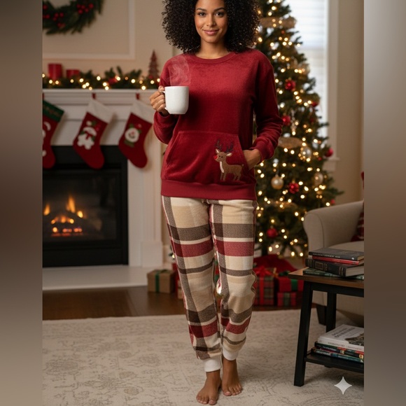 Joyspun Other - Women’s Joyspun Lounge Pants and  Fuzzy Soft Top with Reindeer design NWT
